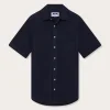 Navy Blue Short Sleeve Linen Shirt