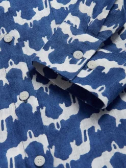 Womens Elephant Palace Blue Linen Shirt Dress